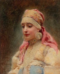 "Portrait de femme de boyard" Peinture de Konstantin Yegorovich Makovsky (1839-1915) - Konstantin Egorovich Makovsky