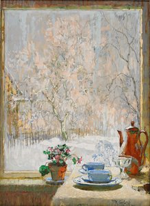 À travers la fenêtre en hiver
