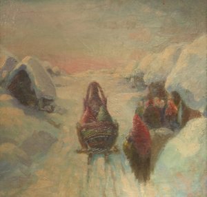 Hiver. Conduite de traîneau