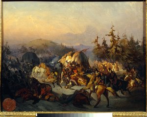Les cosaques russes attaquent les troupes françaises en transit, épisode de la bataille de la Moskova - Konstantin Nikolaevich Filippov