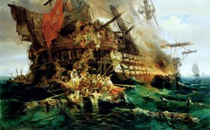Un navire de guerre turc en feu - Konstantinos or Constantin Bolanachi