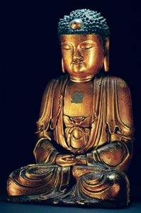Une figure du Bouddha assis (laque dorée)