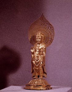 Art coréen : représentation du Bouddha Amitabha, statuette en or. Période Silla. 7e-8e siècle. Musée national de Corée - Korean School
