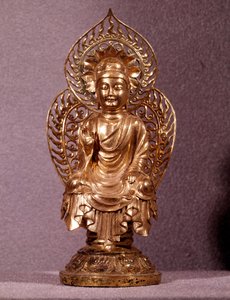 Art coréen : statuette de Bouddha en or. Période Silla, 8e-10e siècle. Musée national de Corée - Korean School