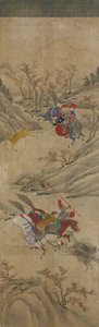 Scène de chasse (3 cavaliers et 2 sangliers) - Korean School