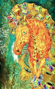 Cheval de la jungle aux couleurs vives
