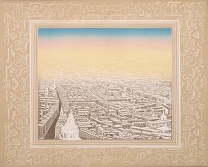 Vue aérienne de Londres encadrée dans une bordure décorative
