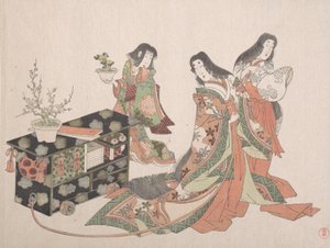 Dames de Cour Traînant un Cabinet sur le Sol - Kubo Shunman