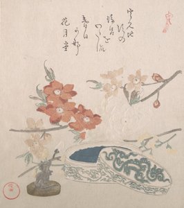 Fleurs de pêcher, un sceau et une boîte à sceau - Kubo Shunman