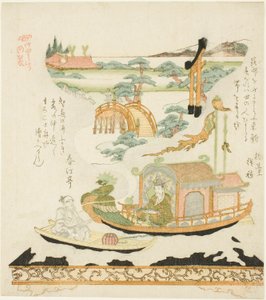 Dispositif mécanique Takeda (Takeda karakuri) : Haku Rakuten (chinois : Bai Juyi) et le pêcheur - Kubo Shunman