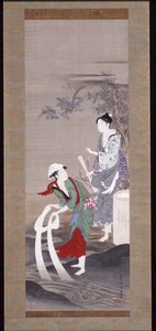 Deux beautés à la rivière Tamagawa (rivière de cristal) à Mishima - Kubo Shunman