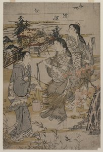 Femmes avec des seaux de sel ; La rivière Noda Tama dans la province de Mutsu, d