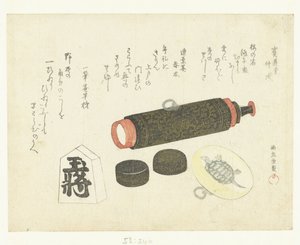 Télescope, netsuke et pièce de shogi - Kubota Shunman