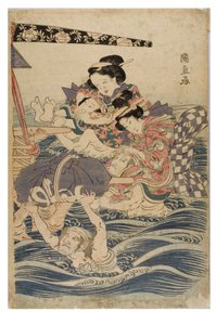 Scène printanière de jeunes femmes en voyage - Kuninaga Utagawa