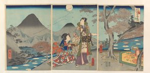 La lune reflétée dans les rizières de Shinano - Kunisada (II) , Utagawa