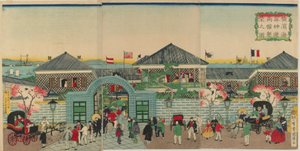 Image de la prospérité des établissements commerciaux le long de Nakadouri à Yokohama, époque Meiji, 1870