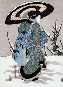 Fille dans la tempête de neige