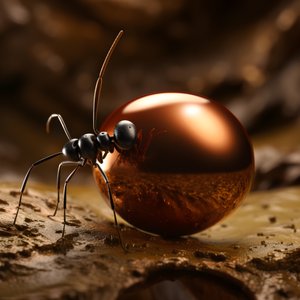 Une fourmi brune grimpe sur une pomme géante 3