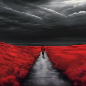 Une longue route rouge. Marcher. Comme le héros qui n