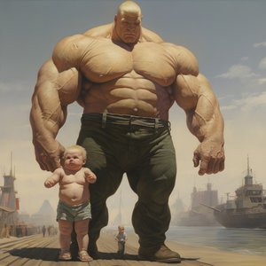 Haltérophile intimidant et méchant, bébé musclé avec un homme musclé géant 3