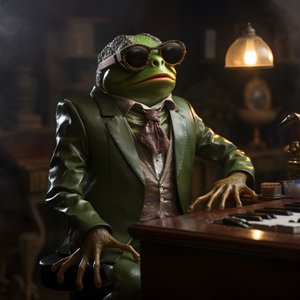 Elton John en grenouille avec lunettes de soleil et piano 2