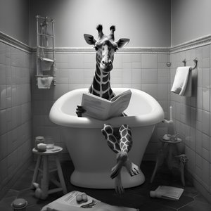 Girafe heureuse assise sur les toilettes avec un journal 2