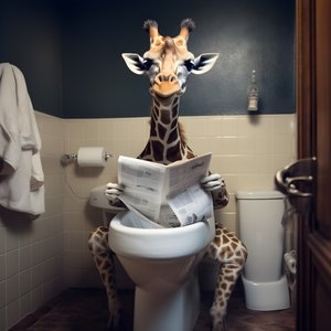 Girafe heureuse assise sur les toilettes avec un journal 4