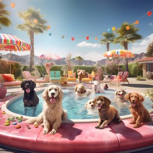 Fête de piscine pour chiens à Palm Springs 2