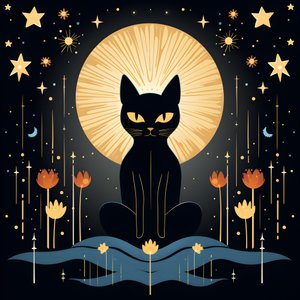 Chat en méditation assis sur une fleur de lotus 1