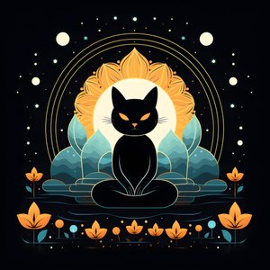 Chat en méditation assis sur une fleur de lotus 3