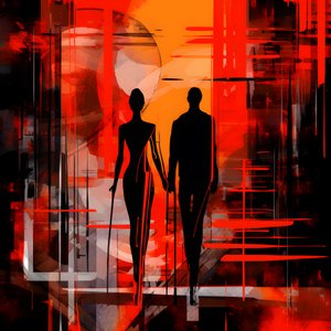 Homme en rouge, femme en orange et noir 2