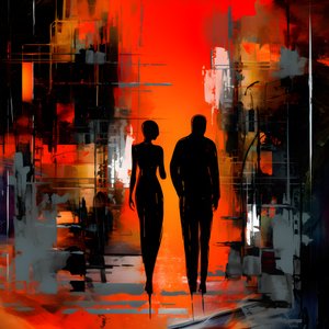 Homme en rouge, femme en orange et noir 3