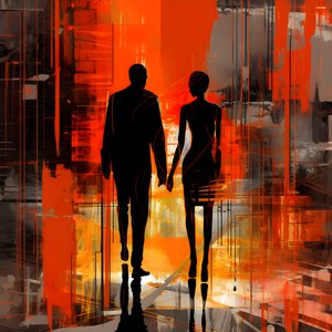 Homme en rouge, femme en orange et noir 4