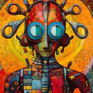 Carnaval mutant de marais cajun Sci-Fi Droïde, dans le style artistique de Tim Burton et Beksinski 1