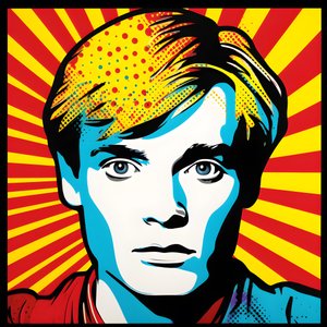 Portrait Pop Art, demi-corps, coloré, graphique, matin, dans le style de Andy Warhol, Roy Lichtenstein, Robert Rauschenberg, Jasper Johns, Keith Haring