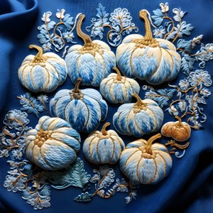 citrouilles brodées en tons bleus 1