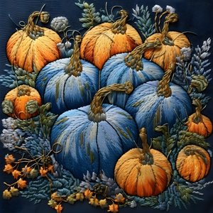 citrouilles brodées en tons bleus 3