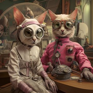 Deux chats anthropomorphes, chat et chatte, Kubrickian Synthetic 1