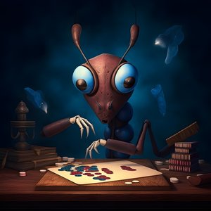 fourmi sauvage anthropomorphe avec sourcils et yeux bleus 1