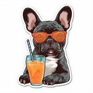 Autocollant, bouledogues français cool, buvant un cocktail 1