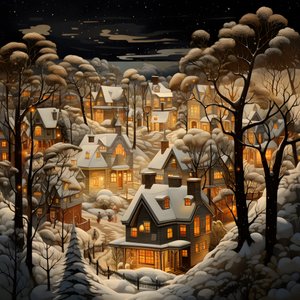 Un village de nuit sous des arbres enneigés 1 - Kurt Heppke