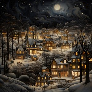 Un village de nuit sous des arbres enneigés 4