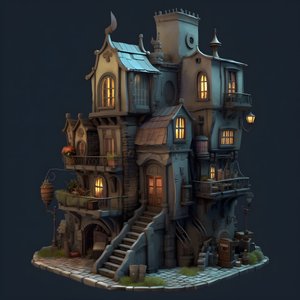 Un pâté de maisons avec un bâtiment et un escalier en pierre 4