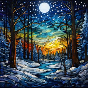 une scène de forêt enneigée avec des étoiles 1