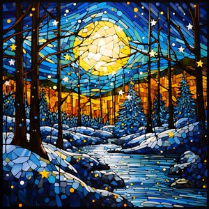 une scène de forêt enneigée avec des étoiles 3