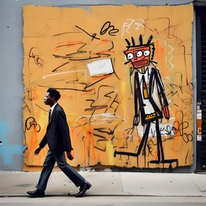 Une figure peinte prend vie en marchant dans une rue de New York, photo surréaliste 3