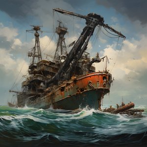 Grande épave tirée de la mer par une grue 1