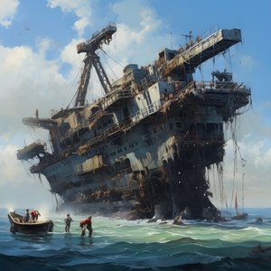 Grande épave tirée de la mer par une grue 4