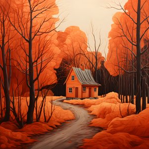 grande maison rouge sur fond bleu 2