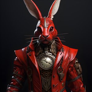 androïde lapin anthropomorphe cybernétique masculin, en redingote rouge 1